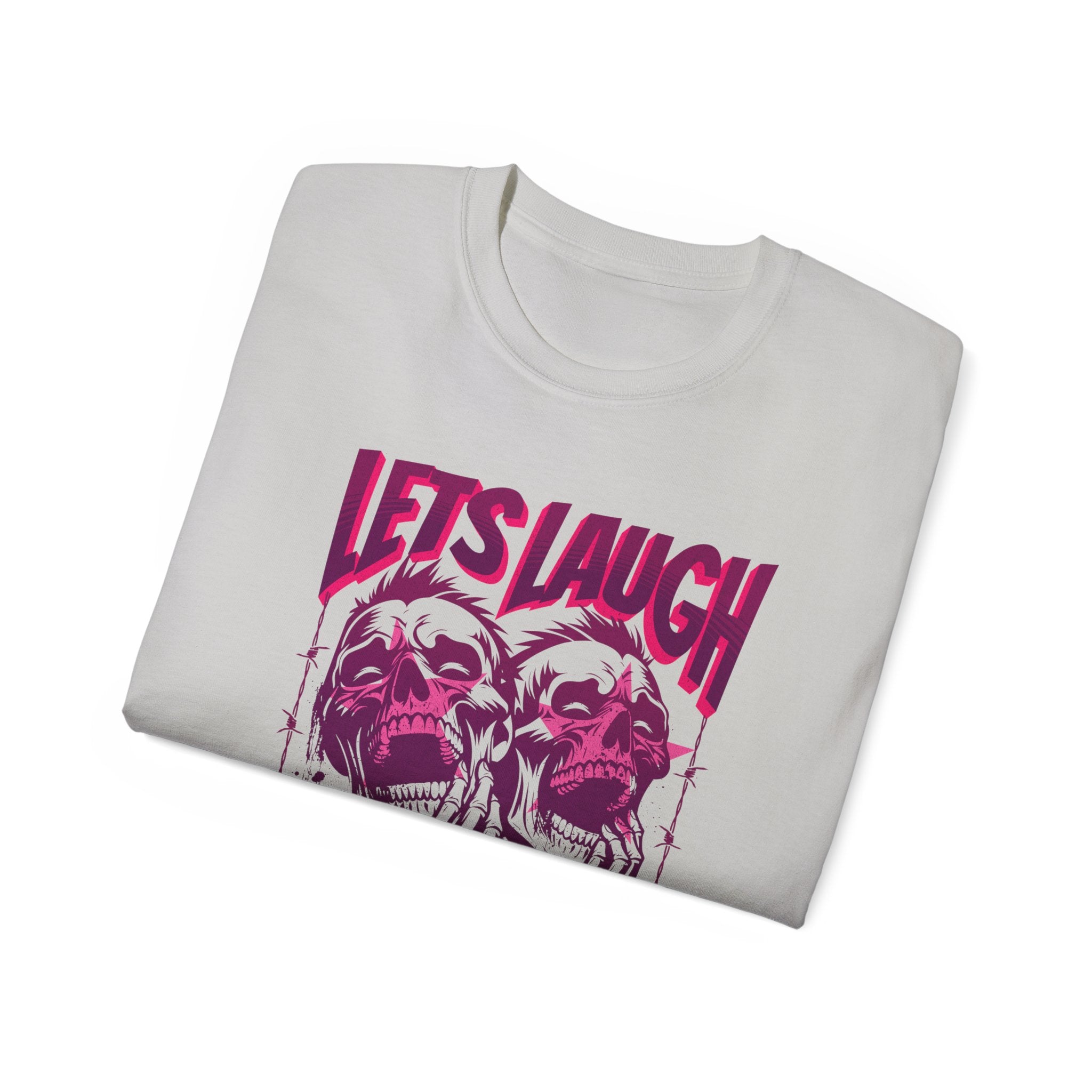 Let's Laugh After Life - Unisex Cotton Crew Tee (Front) - Damned Threads